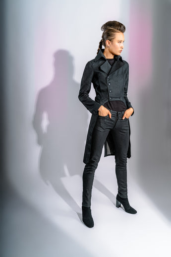 Jeans Frack, Designer Frack, Denim Tailcoat, Berlin Style Fashion, Black denim jacket, wedding suit tailcoat, Hochzeitsfrack